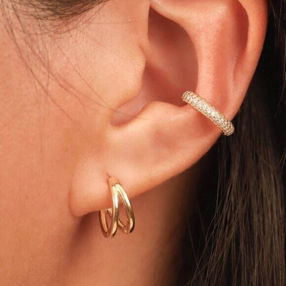 Double Huggie Earrings Gold Double Huggies Perfect Everyday Earrings for Her - Picture 6 of 8